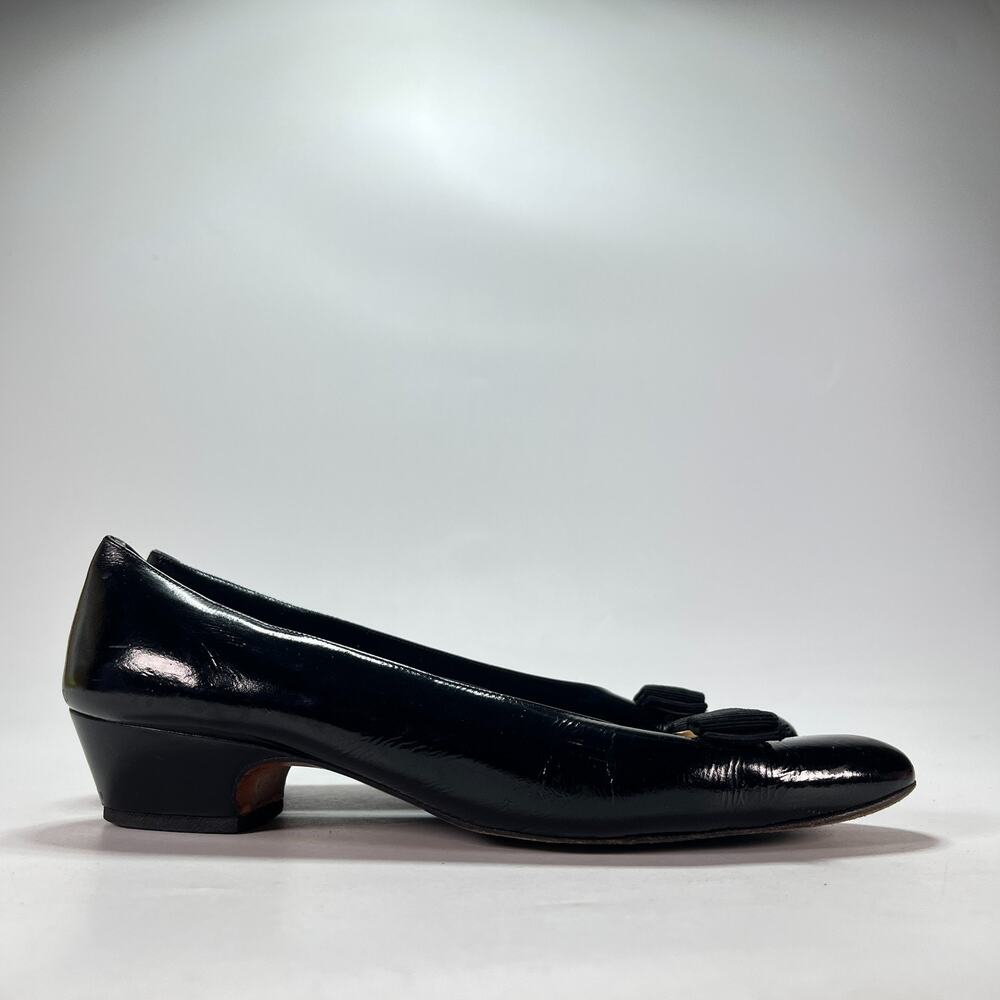 Salvatore Ferragamo Vara Bow Black Leather Sandals Shoes Pumps Women's Size 10